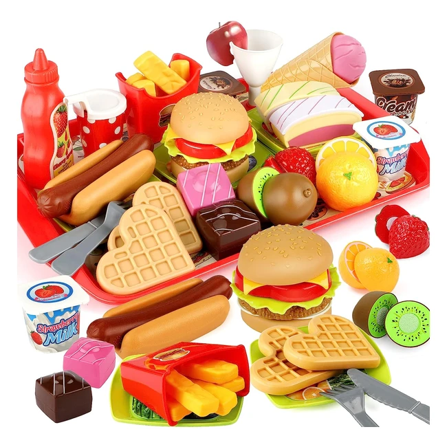 Gilobaby Educational Play Food for Kids - Hamburger Hot Dog Fruit Ice Cream 