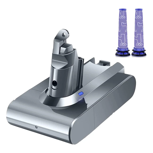 Batterie de remplacement 6000mAh pour Dyson V6 DC62 DC59 DC61 DC58 DC72 DC74 SV03 SV04 SV06 SV07 SV09 Animal Absolute - 2 filtres lavables réutilisables
