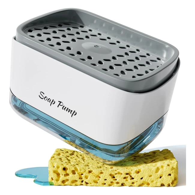 Distributeur de Savon Cuisine 2021 - Pompe à Main Organisateur avec Support d'Éponge Liquide en Plastique Chromé Moussant Élégant