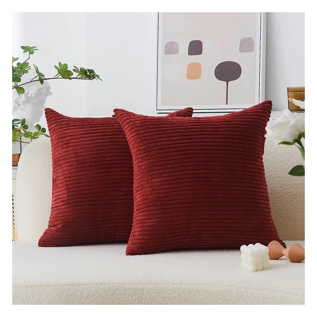 Dark Red Corduroy Cushion Covers - Pack of 2, 24x24 Inches