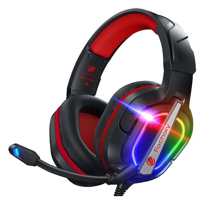 Casque Gaming Fachixy FC200 pour PS4/PS5/PC/Xbox/Nintendo Switch avec câble et lumière RGB - Micro antibruit - Qualité sonore stéréo immersive - Conception ergonomique