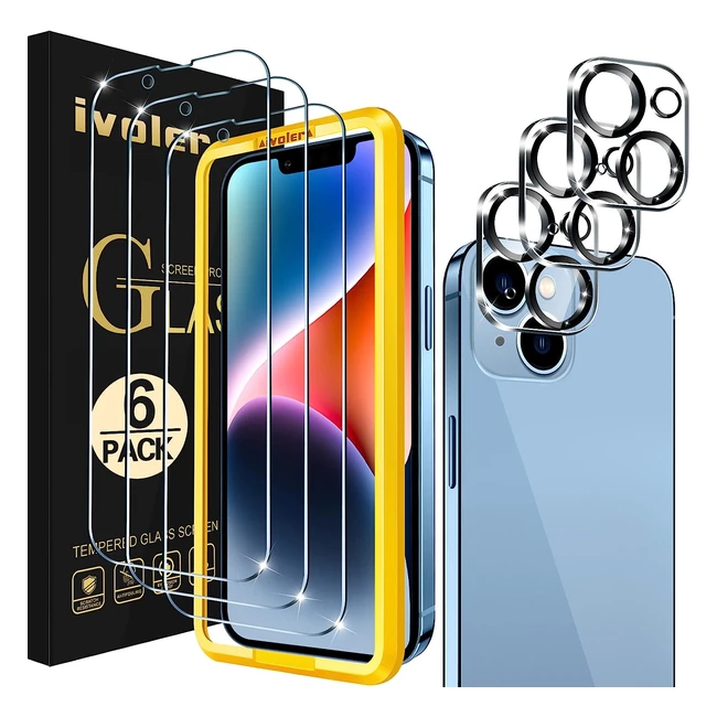 iVoler 7-in-1 Screen Protector for iPhone 14 Plus - Tempered Glass Film & Camera Lens Protectors - Bubble-Free Installation - HD Clear - 3 Pack