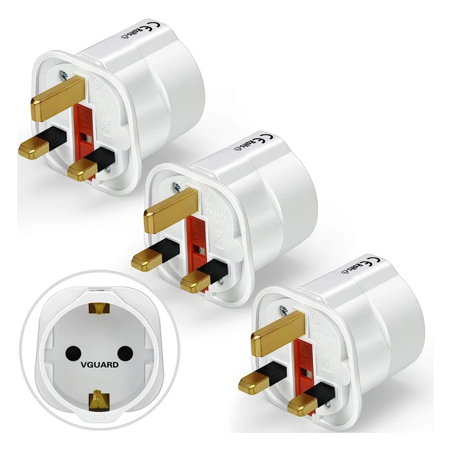 Adaptateur prise anglaise VGuard lot de 3 - Voyage France/Europe ver UK - Convertisseur universel secteur Angleterre UK - Blanc