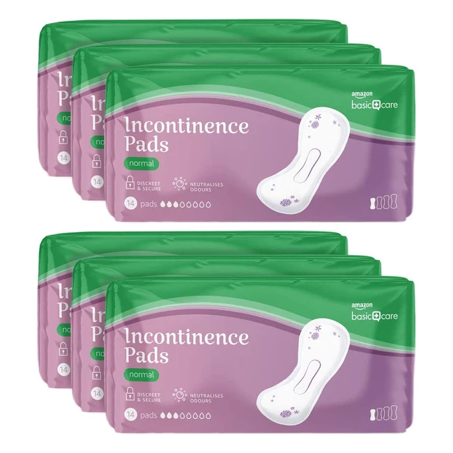 Amazon Basic Care Normal Inkontinenz-Pads, 84 Stück, 6 Packungen à 14 Stück, unparfümiert