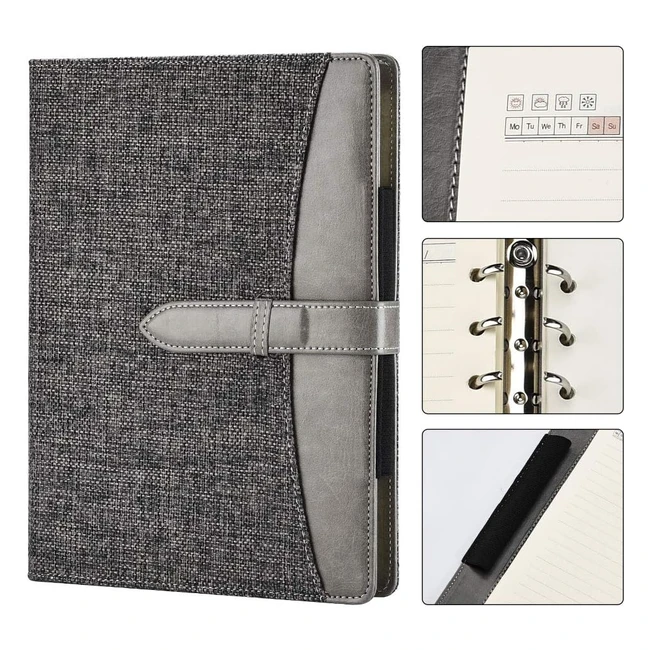 Cuaderno de Cuero A5 Recargable con Bolsillo y Carpeta de Conferencia - Seeallde