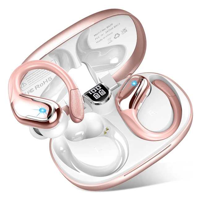 Ecouteurs Bluetooth Sport sans fil 90h avec Hifi Stéréo et Réduction de Bruit - Or Rose