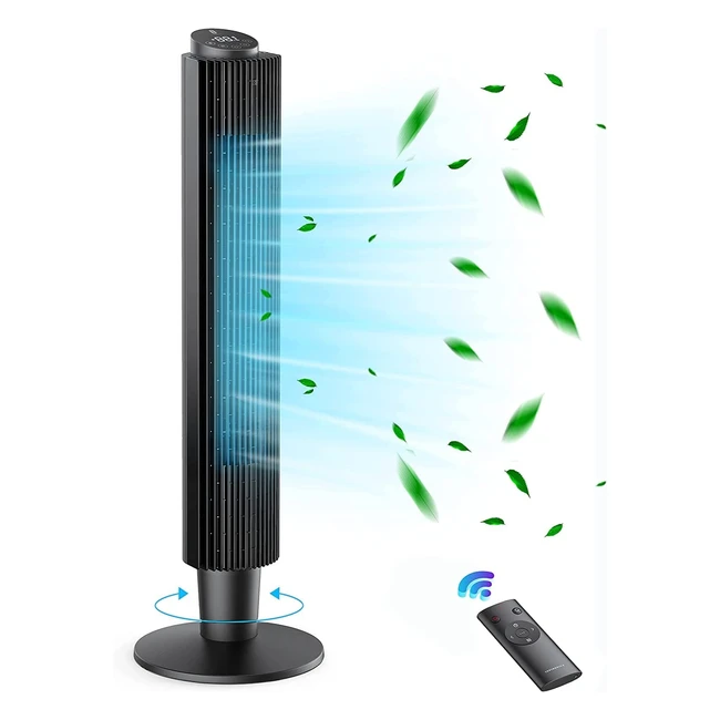 Herilios Turmventilator 106cm leise mit Fernbedienung, 90° Oszillation, 12 Std. Timer, 5 Geschwindigkeiten, 3 Windmodi