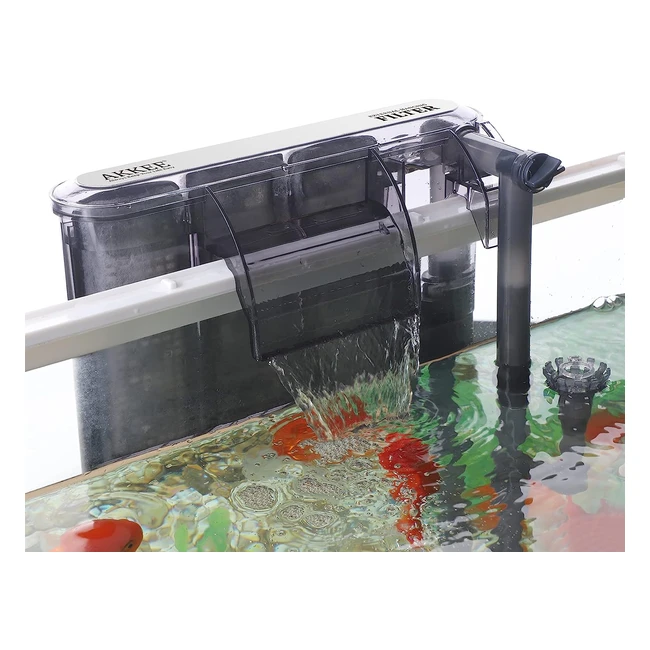 Akkee Hang On Back Filter Aquarium - External Fish Tank Filter with Waterfall Effect and Oxygen Pump - Up to 100 Litre