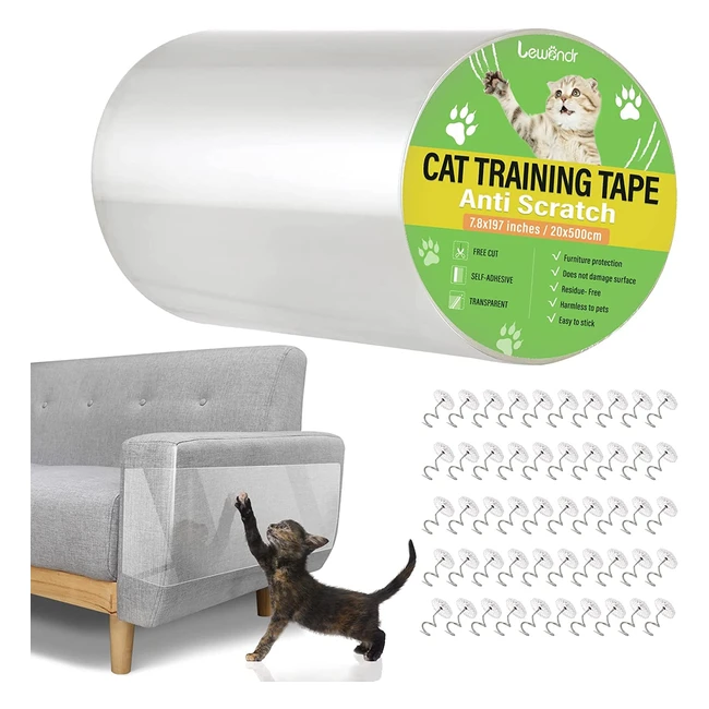 Protezione graffi gatto Lewondr 20cmx5m - Pellicola adesiva trasparente antigraffio con 50 perni e tappetino in PVC