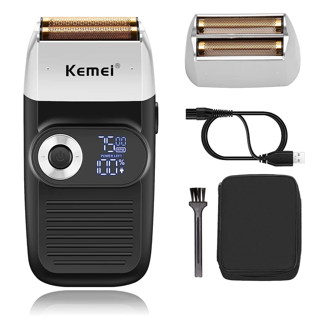 Kemei KM2026 Foil Shaver for Men with LED Display - Cordless Electric Razor for Bald Trimming and Fade Work