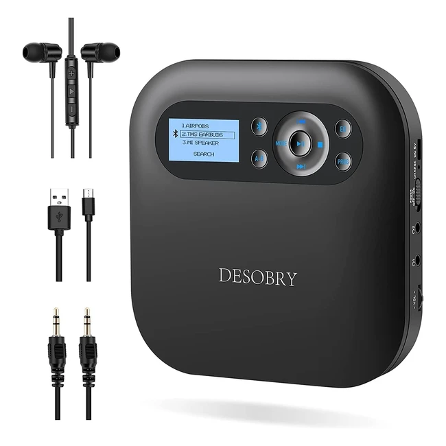 Desobry Portable CD Player with Bluetooth, Speakers, LCD Screen, and Rechargeable Battery - Perfect for Home and Car Use