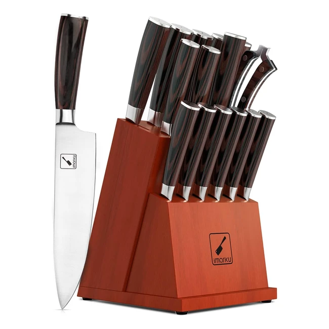 Set Coltelli Cucina Professionale 16 Pezzi - Imarku Acciaio Inossidabile con Ceppo Legno