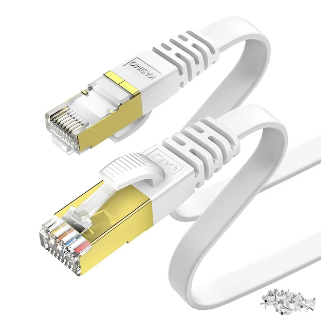 Cable Ethernet Kasimo Cat 7 20m Plano 10 Gbps 600 MHz SFTP RJ45 Oro Blanco