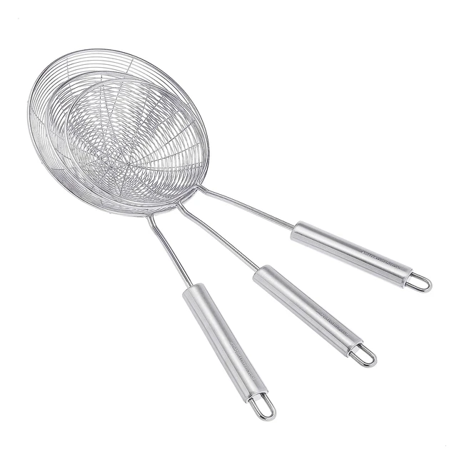 Ensemble de 3 écumoires en acier inoxydable AmazonCommercial - Lot de 3 (135, 15 et 172cm) - Résistance antirouille et manche ergonomique