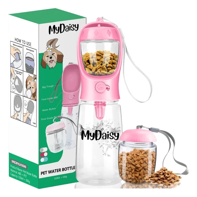 Bebedero portátil MyDaisy para perros y gatos con comedero y envase de comida de 100g - 550ml