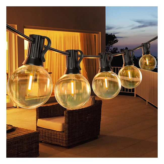 Guirlande Lumineuse Extérieure LED Gluroo 15m G40 IP45 Étanche pour Jardin Cour Bistro - 26 Ampoules E12 en Plastique