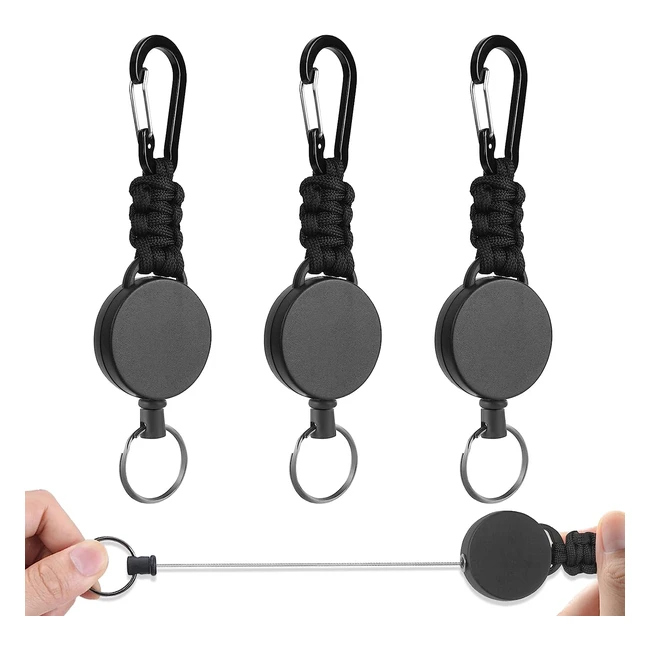Portachiavi retrattile Vicloon 3pcs con moschettone paracord corda e clip a bobina per impieghi gravosi