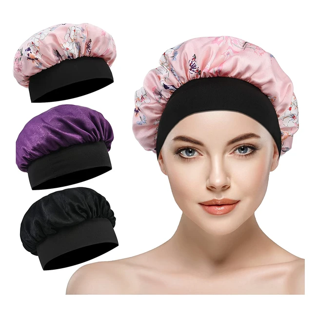Soft  Breathable URAQT Satin Bonnet Sleep Cap - 3 Pack for Women with Long Curl