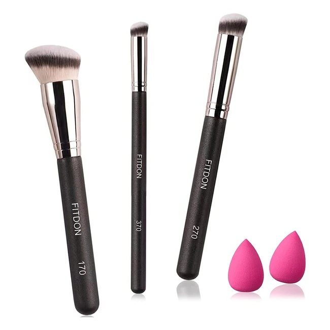 Fitdon 3pc Foundation Concealer Brushes + 2pc Mini Makeup Sponge Blender Set