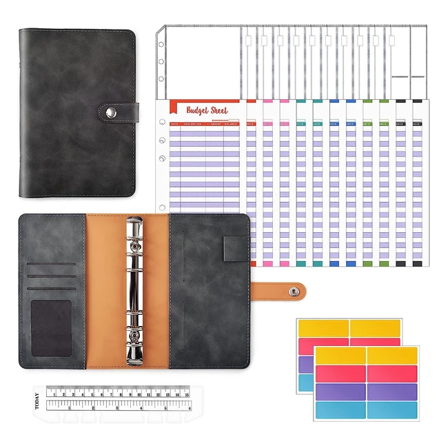Lot de 30 Classeurs Budget A6 en Cuir PU avec 12 Feuilles de Budget, Poches Zippées et Règle - Gris