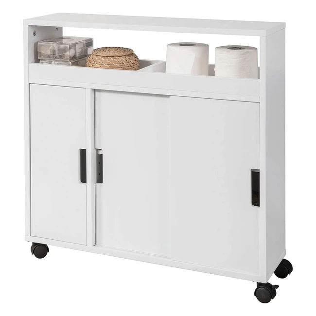 Armoire WC SoBuy BZR02W - Rangement Salle de Bain Compact avec Porte-Brosse et Espace pour Papier Toilette