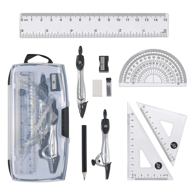 Set di 10 strumenti geometrici per matematica e disegno - Vicloon