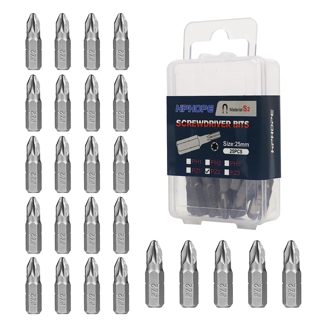 HPHOPE PZ3 Screwdriver Bits - 25mm Length - 25pcs/Box - Standard Hex Fitting