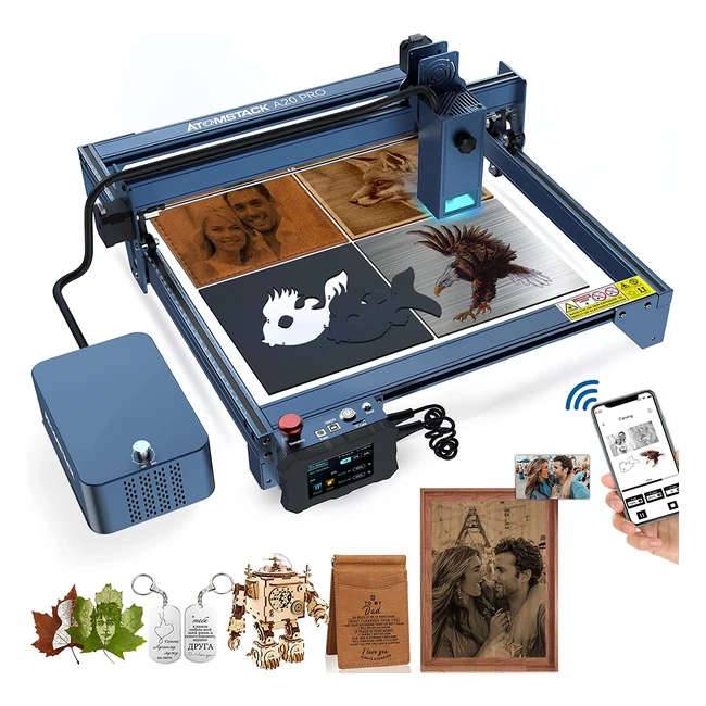 Atomstack A20 Pro Lasergravurmaschine 130 W Quad-Lasergravurschneider mit Luftunterstützung, Augenschutz, fester Fokussierung, Offline-Gravur und Touch-Steuerung für Win/Mac und Handy-App