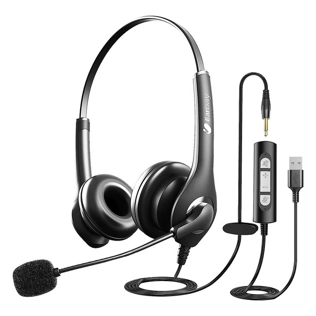USB Headset with Mic - Noise Cancelling Lightweight Wired Headphones for Call Ce