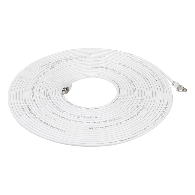 Amazon Basics Highspeed-Patchkabel RJ45 Cat7 Gigabit Ethernet weiß 9,1m - Blitzschnelle Übertragung von bis zu 10 Gigabits