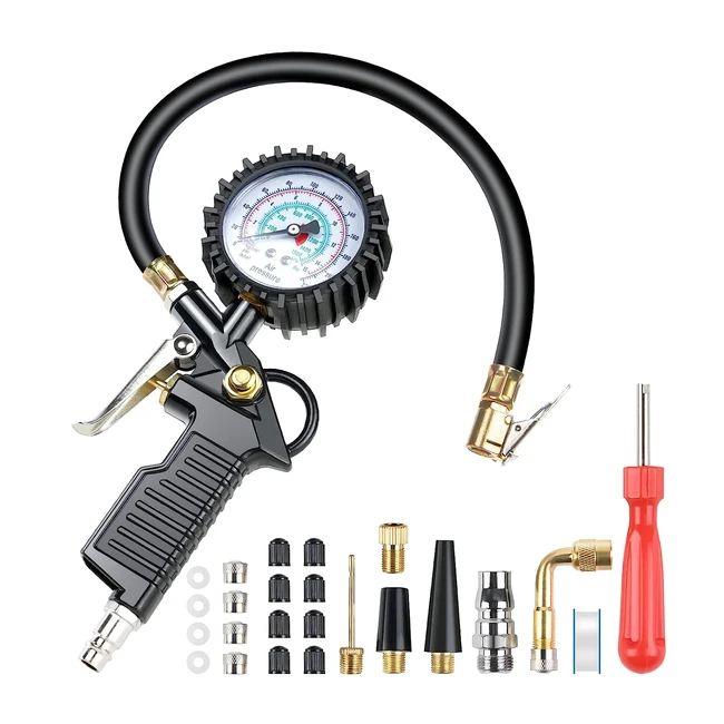 Manómetro digital de alta precisión para neumáticos 220psi con 25 accesorios para coche, moto, bicicleta y camión