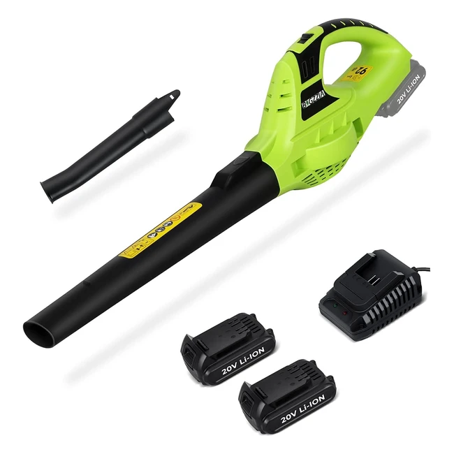 Bigzzia Cordless Leaf Blower - 2x 20V Batteries, 2 Speed Modes, 209CFM for Garden Leaves & Grass Cuttings