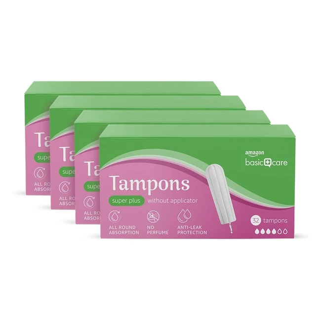 Amazon Basic Care Super Plus Tampons - 128 Total, Dermatologically Tested, 8 Hour Protection
