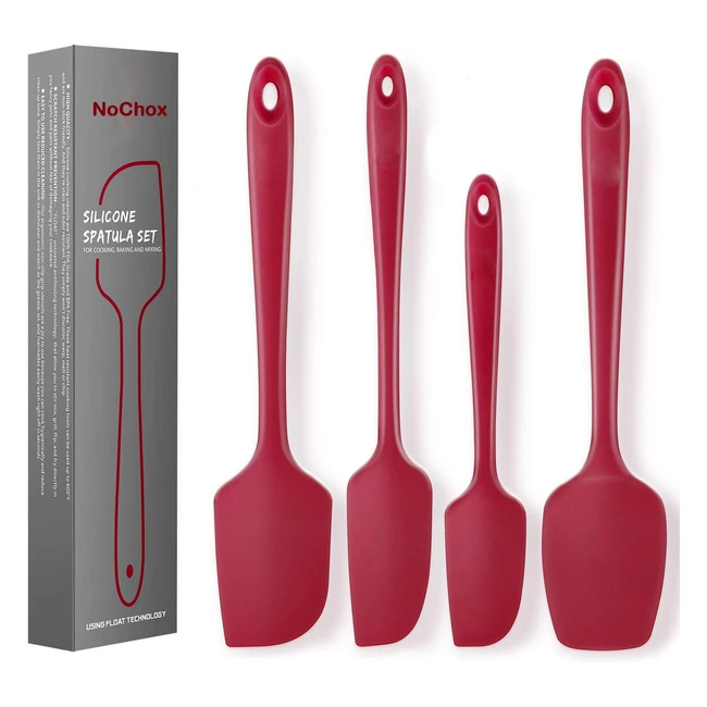 Espátulas de cocina de silicona Nochox - Juego de 4 piezas resistentes al calor 500F, antiadherentes y sin BPA para mezclar, hornear y cocinar - Rojo