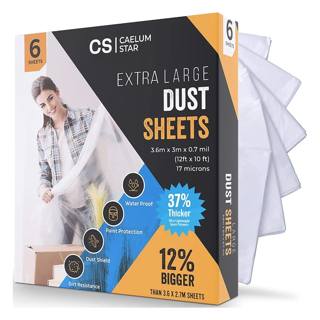 Caelum Star 6 Pack Extra Large Dust Sheets for Decorating - 36m x 3m x 0.7mil - Furniture Protection and Smooth Finish