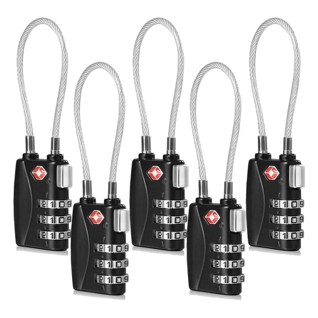 CFMOUR TSA Locks - 3-Dial Security Cable Travel Padlock Black Pack of 5