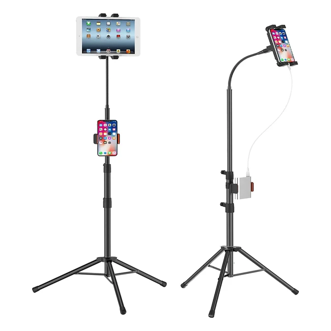 Liugast iPad Tripod Stand - 63 Inch Gooseneck Floor Stand for Tablet with 360° Rotating Mount - Compatible with iPad, iPhone, Samsung Galaxy Tab and More
