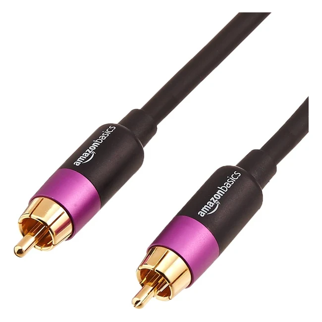 Amazon Basics PBH19088 8ft Subwoofer Cable - Kupferbeschichtete Kontakte, Aluminiumabschirmung, Goldbeschichtete RCA-Stecker