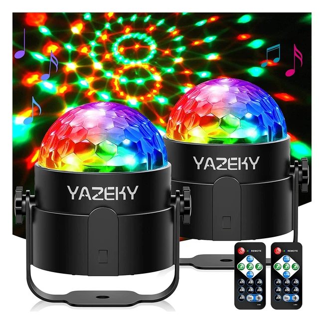 Luci Discoteca Yazeky - 2pz 360° Ruotabile, Palla da Discoteca con 7 Colori RGB, Musica Attivata, Strobo DJ per Feste, Bar, Regali - Ref. 1234