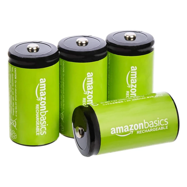Amazon Basics Baby C Batteries 12V 5000mAh NiMH - Pack of 4 - Rechargeable & Compatible