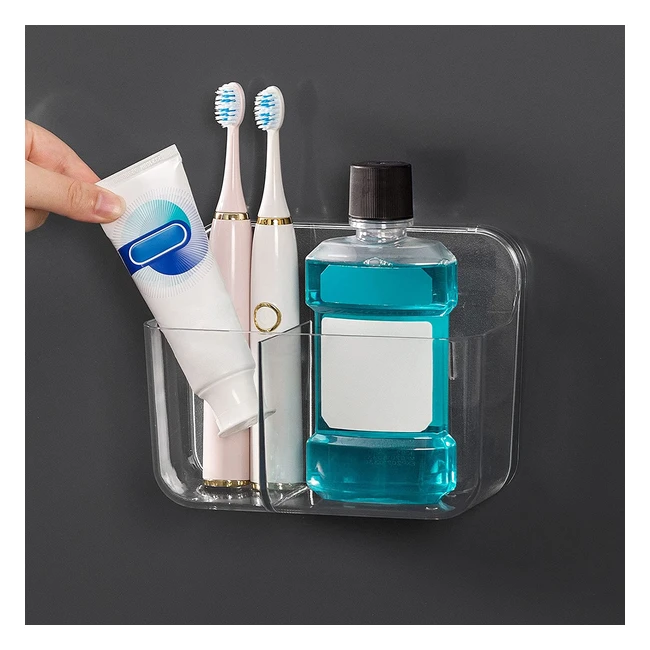 Ettori Toothbrush Holder - 2 Compartments, Wall Mounted, No Drilling, Bathroom & Kitchen Storage