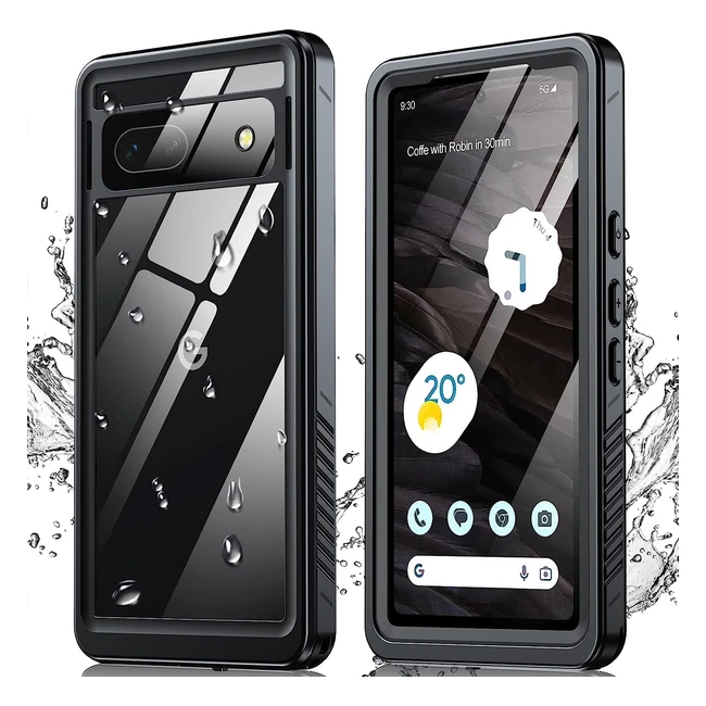 Antshare Google Pixel 7a Case IP68 Waterproof with Built-in Screen Protector - Full Body Sealed Heavy Duty Shockproof Dustproof Snowproof Clear Case for Pixel 7a 61 - Black