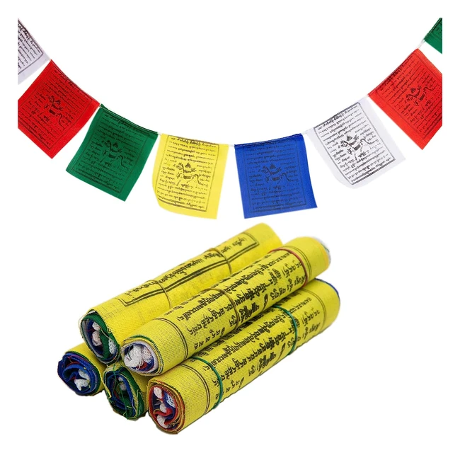 Bandiere tibetane fatte a mano con preghiere, cavallo del vento e 5 rotoli