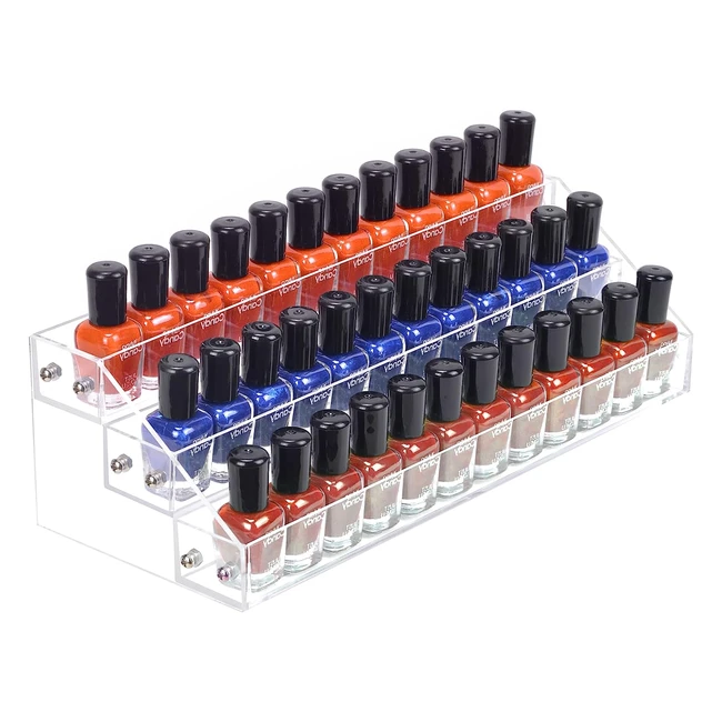 BTREMARY 3-Pack Clear Nail Polish Organizer Stand Shelf Rack - Holds up to 36 Bottles - Acrylic Display Stand for Makeup, Essential Oils, and More