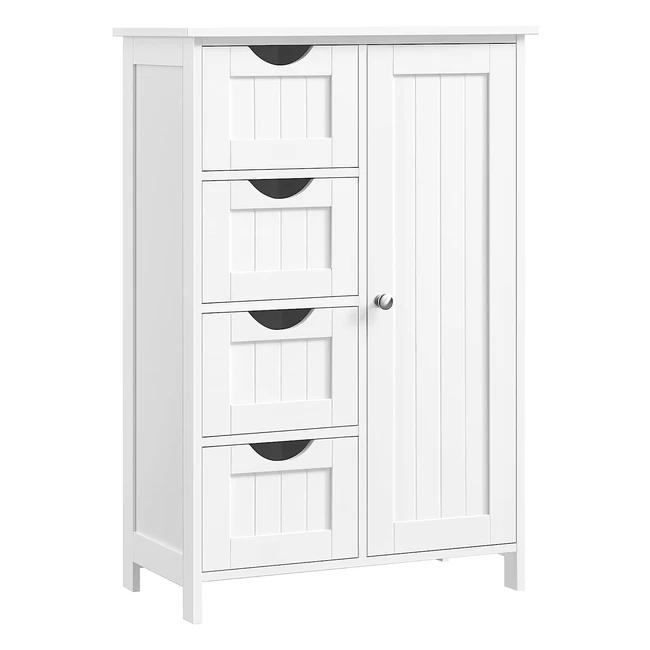 VASAGLE Badezimmerschrank mit 4 Schubladen und verstellbarer Ablage, 30x55x82cm, weiß LHC41W