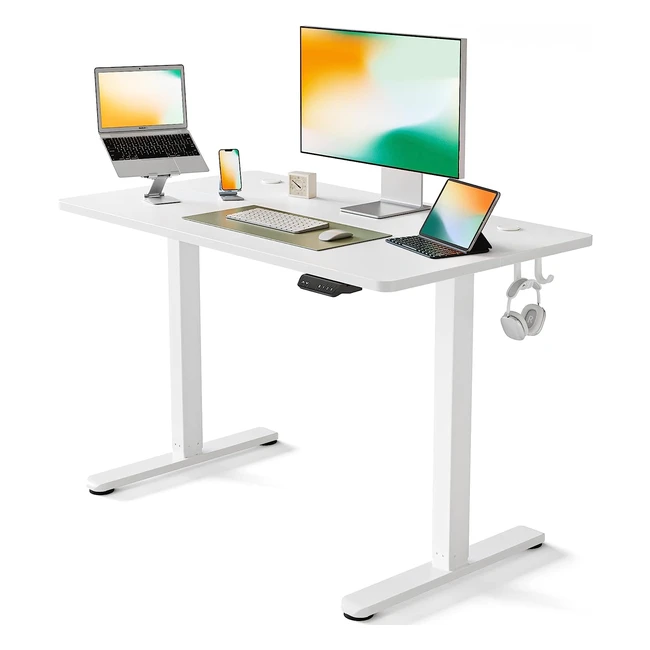 Fezibo Elektrischer Höhenverstellbarer Schreibtisch - 100 x 60 cm, Weißer Rahmen, Weiße Oberfläche