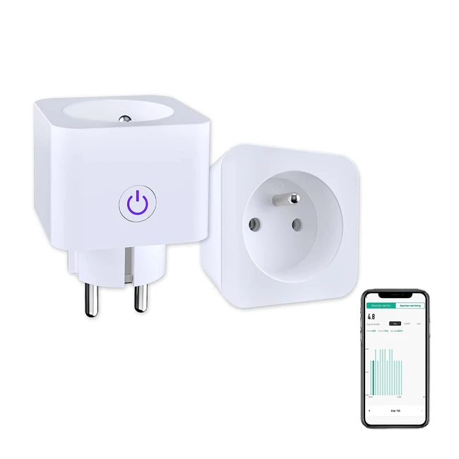 Prise Connectée WiFi Antela, 16A 3680W, Mesure de Consommation Électrique, Compatible avec Alexa/Google Home, Contrôle Horaire et Minuterie, Lot de 2