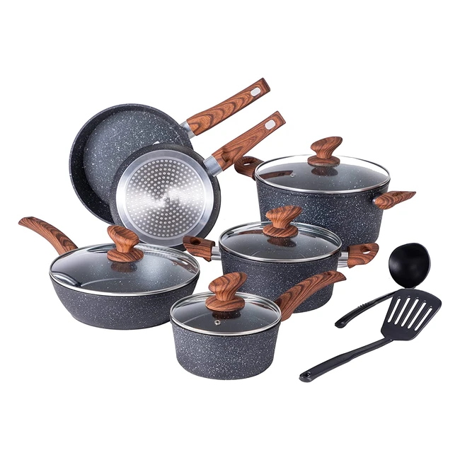Kitchen Academy 12-Piece Nonstick Granite Cookware Set with Bakelite Handle