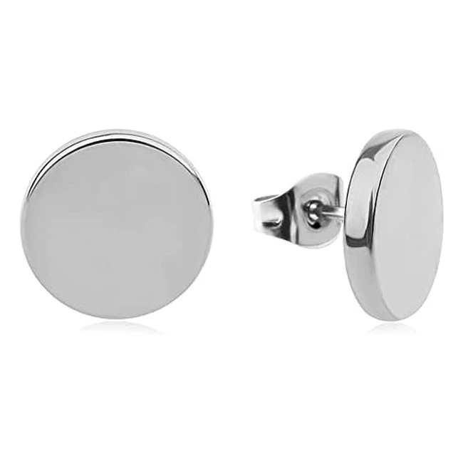 Pendientes de Mujer de Acero Inoxidable con Plaqueta Plana y Tapa, 1cm de Diámetro