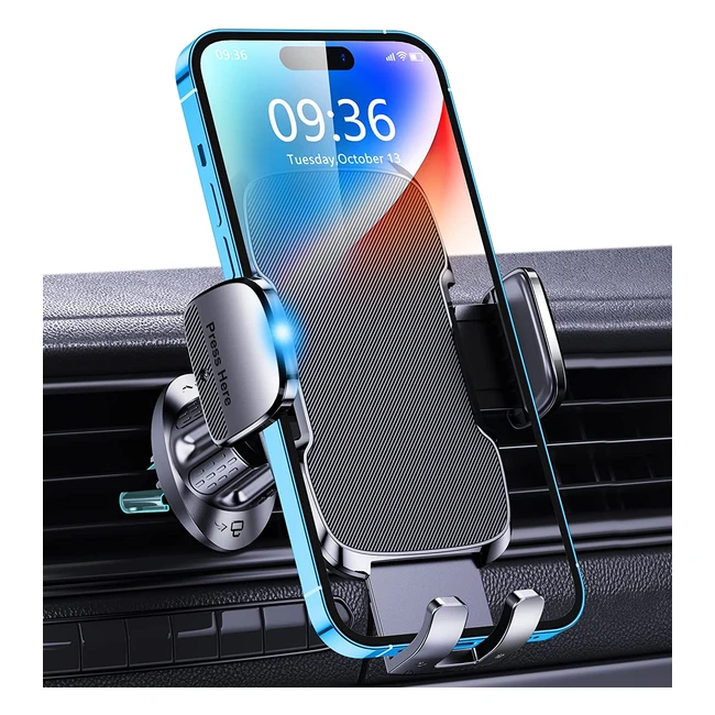 Support téléphone voiture rotatif 360° Glangeh - Compatible iPhone 14 Pro Max et téléphones 4,7'' - Clip amélioré avec bouton de libération